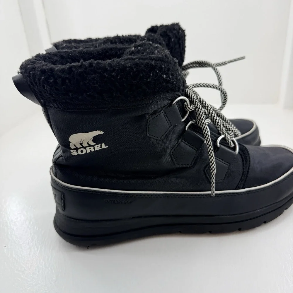Sorel Explorer Carnival Womens 9.5 Black Waterproof Winter Snow Boots NL3040-010